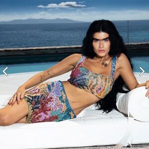 NEW Oceanus Coastal Blue Coral Co-ord Skirt + Top Set - 
hand beaded XS